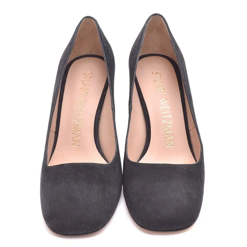 Stuart Weitzman Curveblock 85 Black Suede Pumps 6 M New
